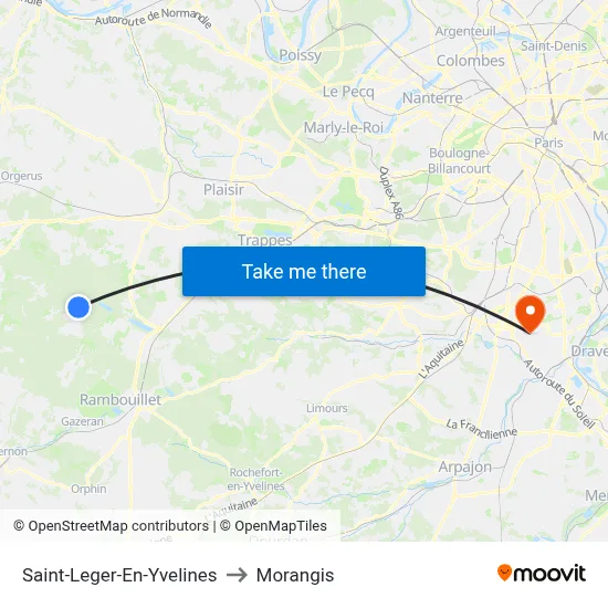Saint-Leger-En-Yvelines to Morangis map