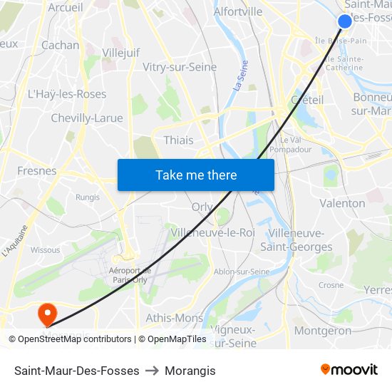 Saint-Maur-Des-Fosses to Morangis map