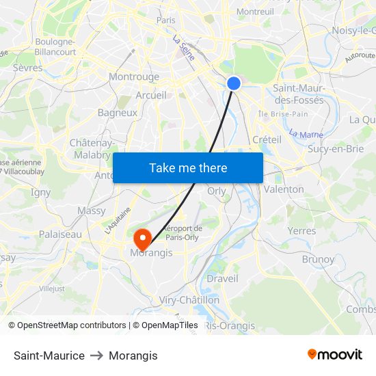 Saint-Maurice to Morangis map