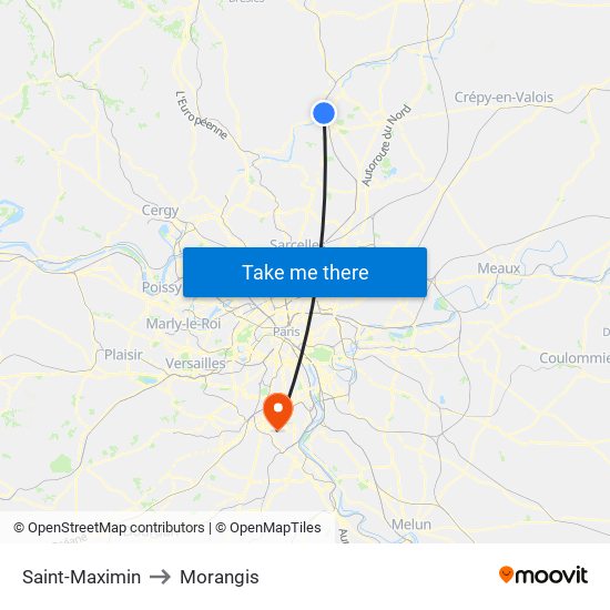Saint-Maximin to Morangis map