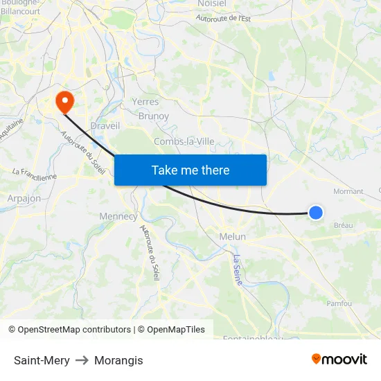 Saint-Mery to Morangis map