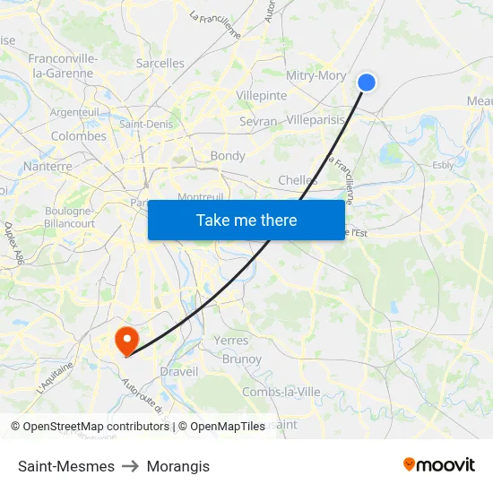 Saint-Mesmes to Morangis map