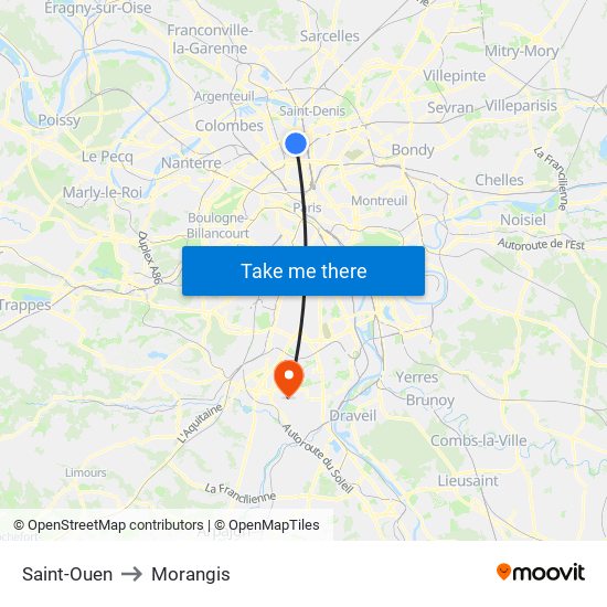 Saint-Ouen to Morangis map