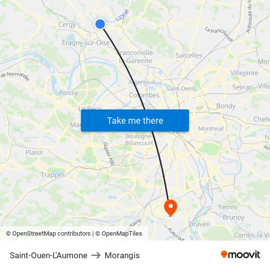 Saint-Ouen-L'Aumone to Morangis map
