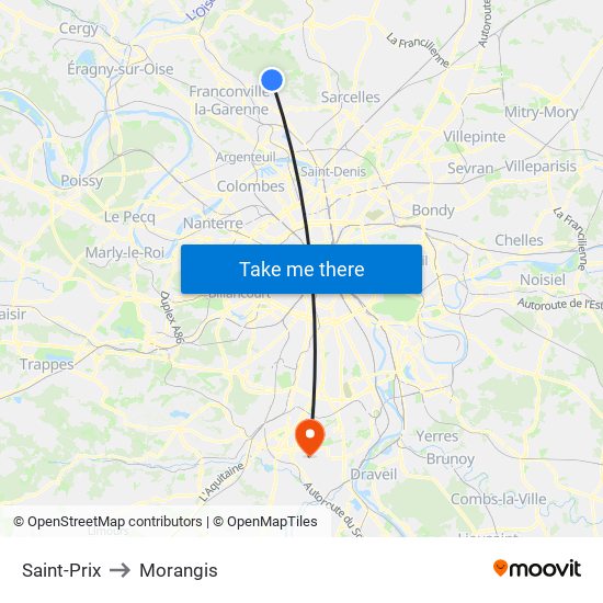 Saint-Prix to Morangis map