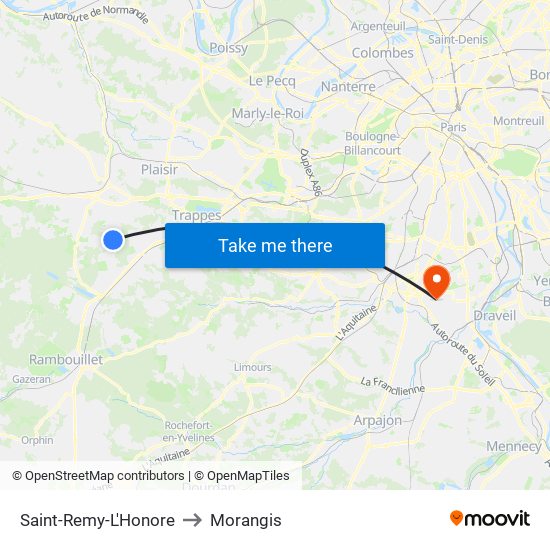 Saint-Remy-L'Honore to Morangis map
