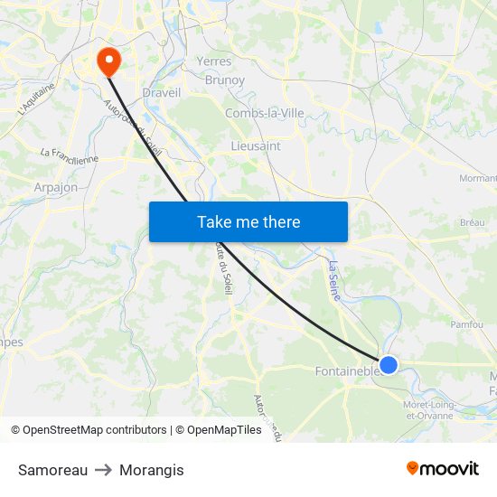 Samoreau to Morangis map