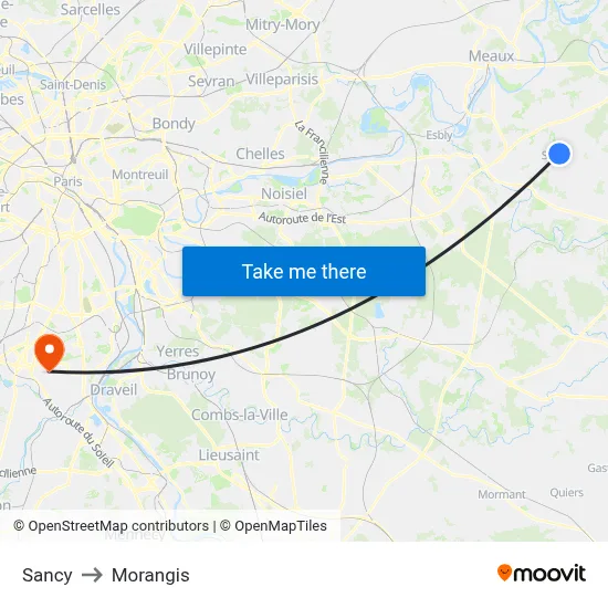 Sancy to Morangis map