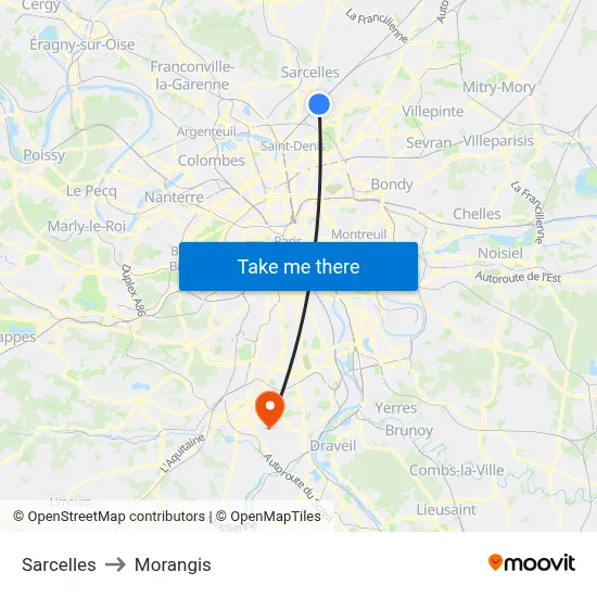 Sarcelles to Morangis map