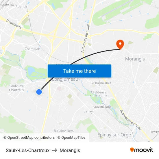 Saulx-Les-Chartreux to Morangis map