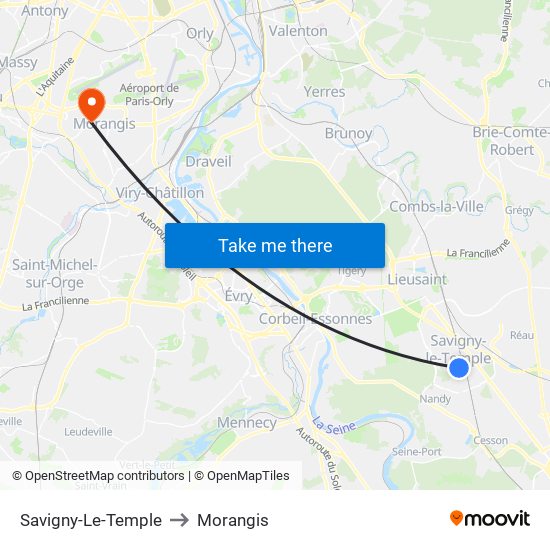 Savigny-Le-Temple to Morangis map