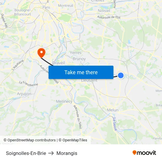 Soignolles-En-Brie to Morangis map