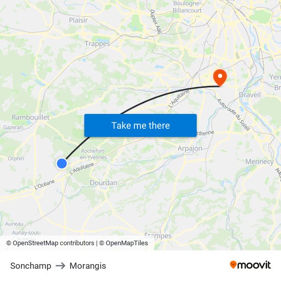 Sonchamp to Morangis map