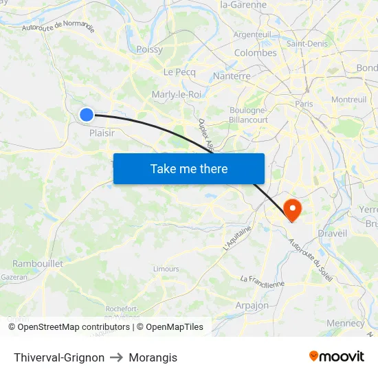 Thiverval-Grignon to Morangis map