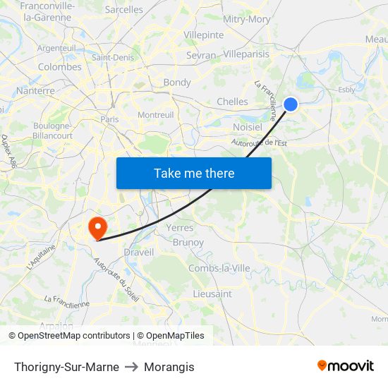 Thorigny-Sur-Marne to Morangis map