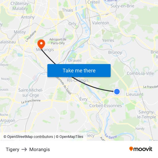 Tigery to Morangis map