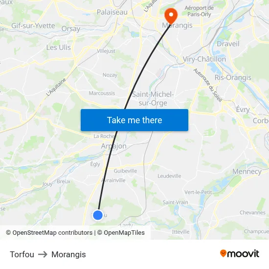 Torfou to Morangis map