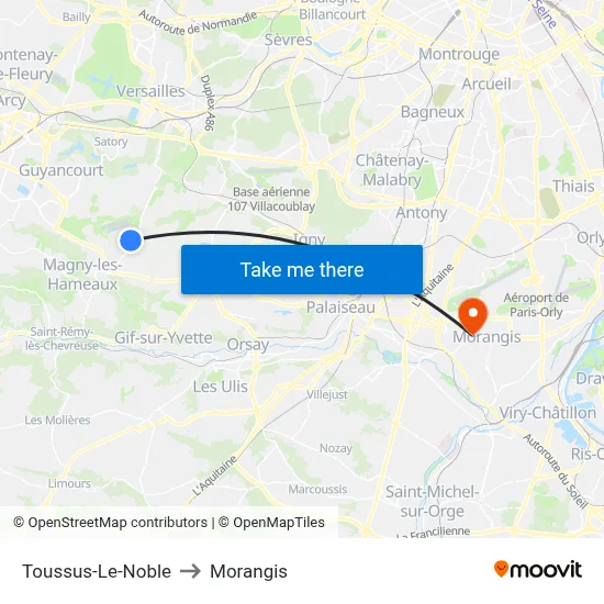 Toussus-Le-Noble to Morangis map