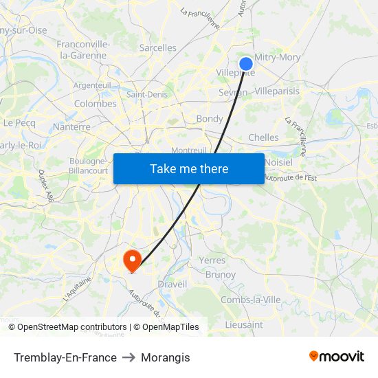 Tremblay-En-France to Morangis map