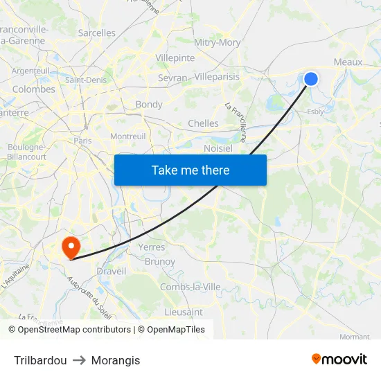 Trilbardou to Morangis map