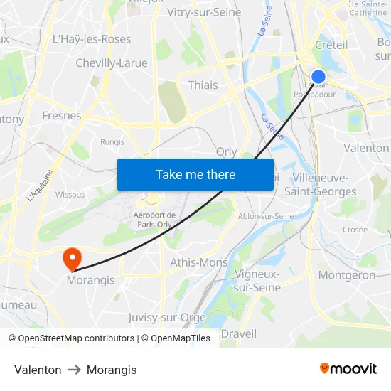 Valenton to Morangis map