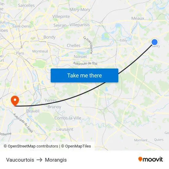 Vaucourtois to Morangis map