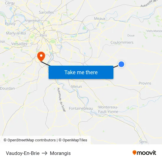 Vaudoy-En-Brie to Morangis map