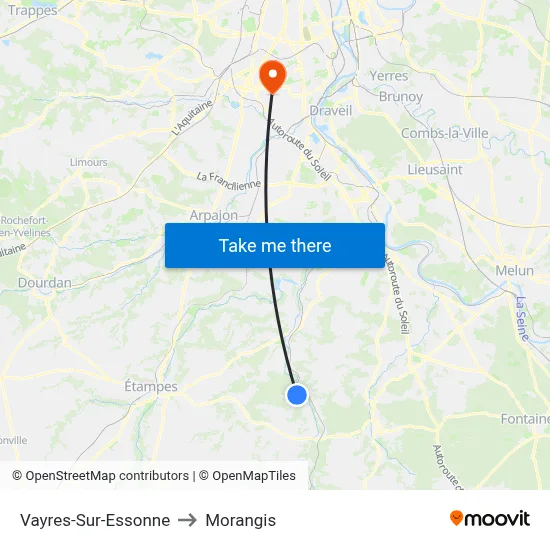 Vayres-Sur-Essonne to Morangis map