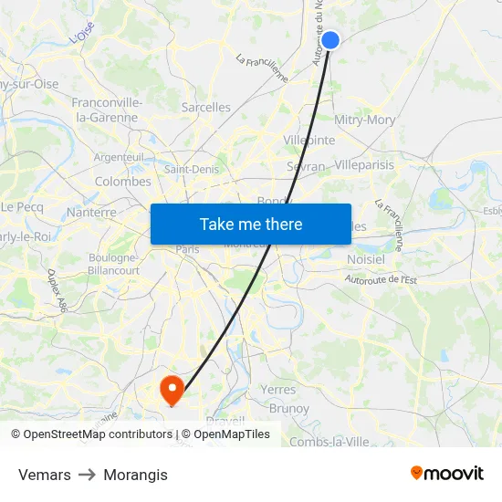 Vemars to Morangis map