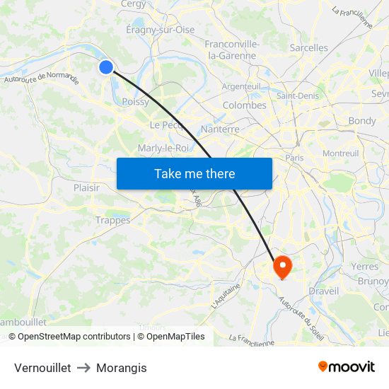 Vernouillet to Morangis map
