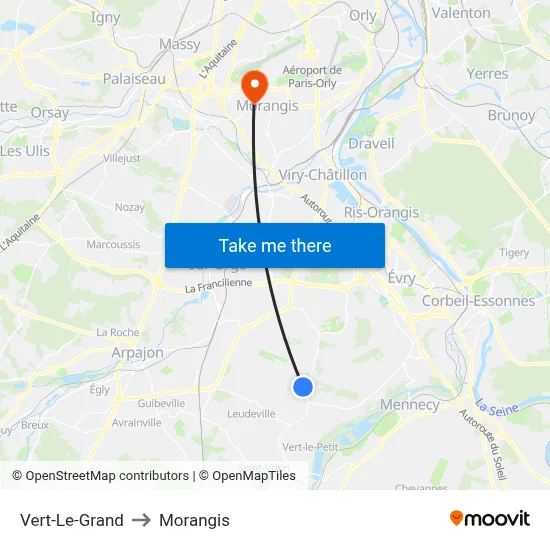 Vert-Le-Grand to Morangis map
