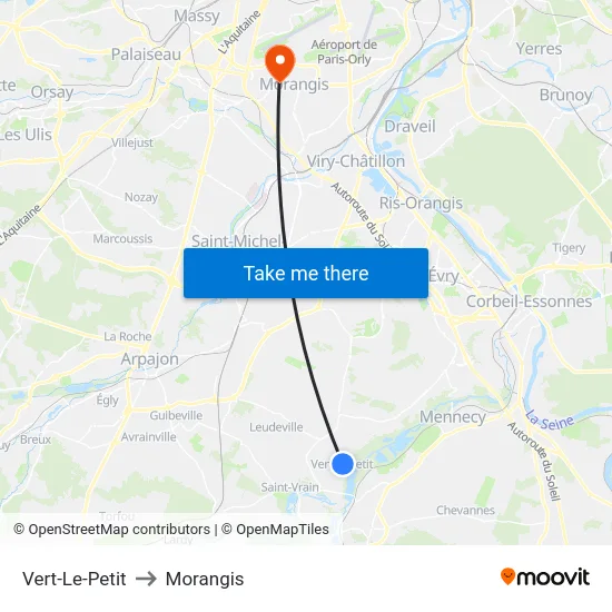 Vert-Le-Petit to Morangis map