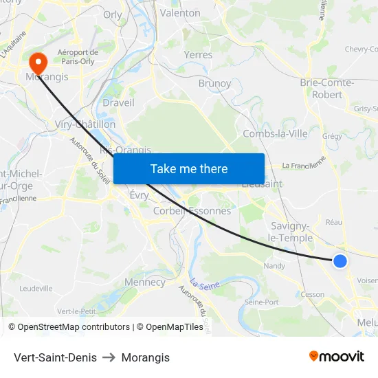 Vert-Saint-Denis to Morangis map
