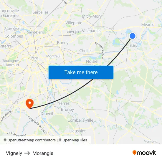 Vignely to Morangis map
