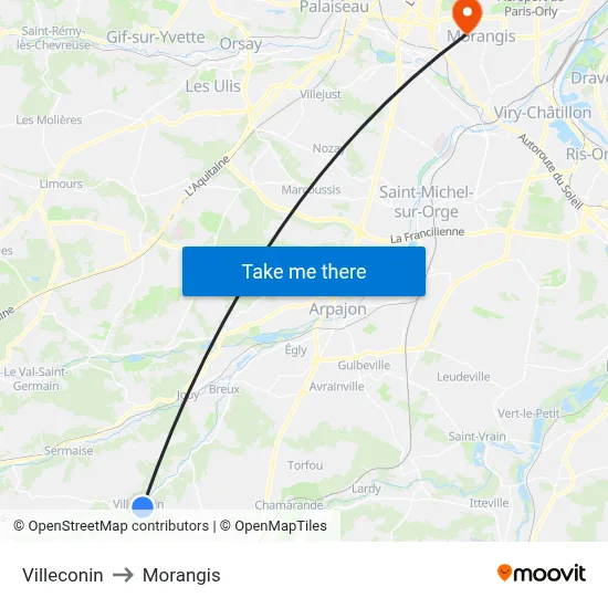 Villeconin to Morangis map