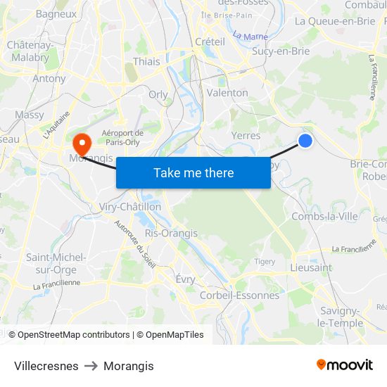 Villecresnes to Morangis map