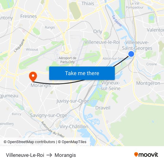 Villeneuve-Le-Roi to Morangis map