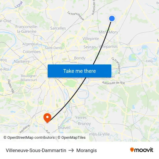 Villeneuve-Sous-Dammartin to Morangis map