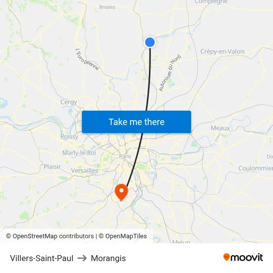 Villers-Saint-Paul to Morangis map