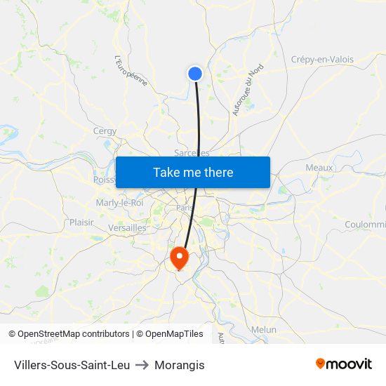 Villers-Sous-Saint-Leu to Morangis map