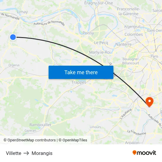 Villette to Morangis map