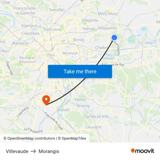 Villevaude to Morangis map