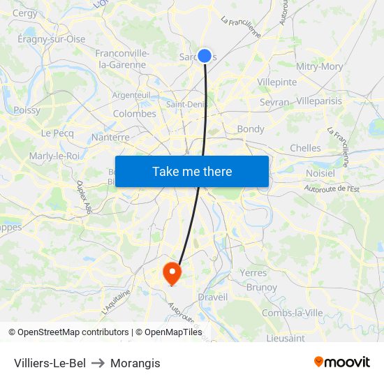 Villiers-Le-Bel to Morangis map