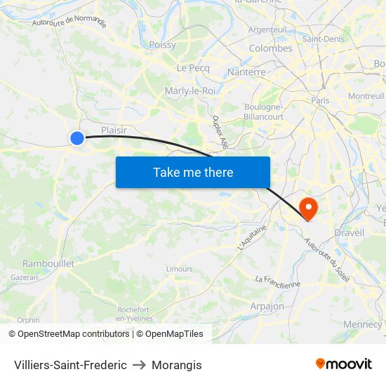 Villiers-Saint-Frederic to Morangis map