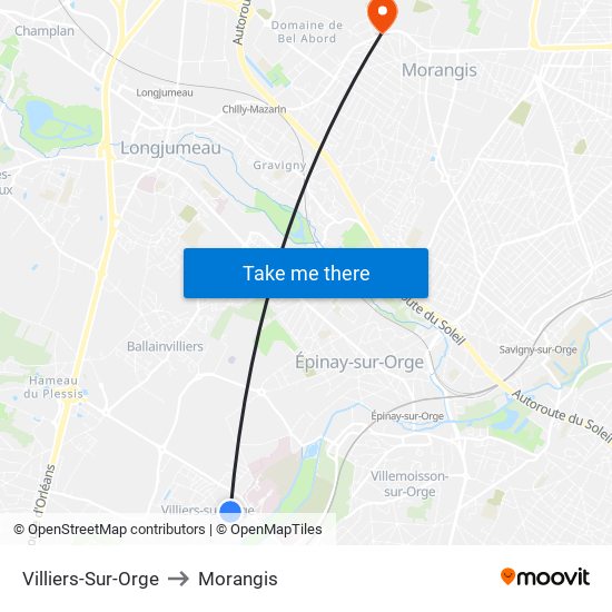 Villiers-Sur-Orge to Morangis map