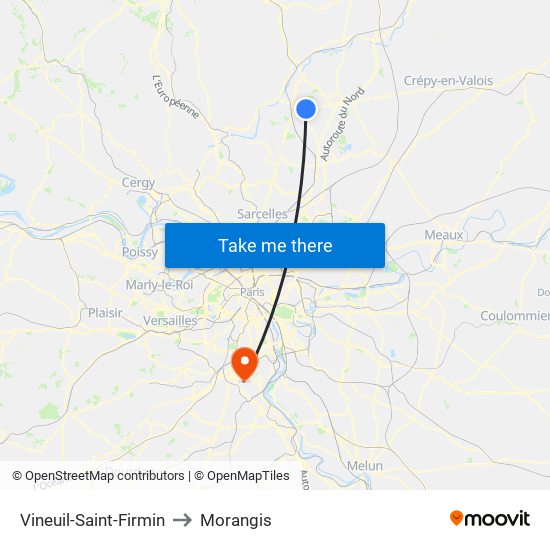 Vineuil-Saint-Firmin to Morangis map