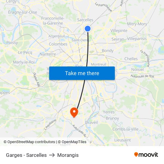 Garges - Sarcelles to Morangis map