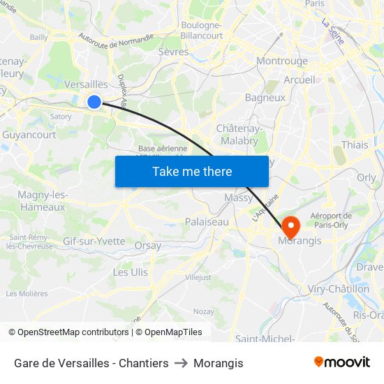 Gare de Versailles - Chantiers to Morangis map
