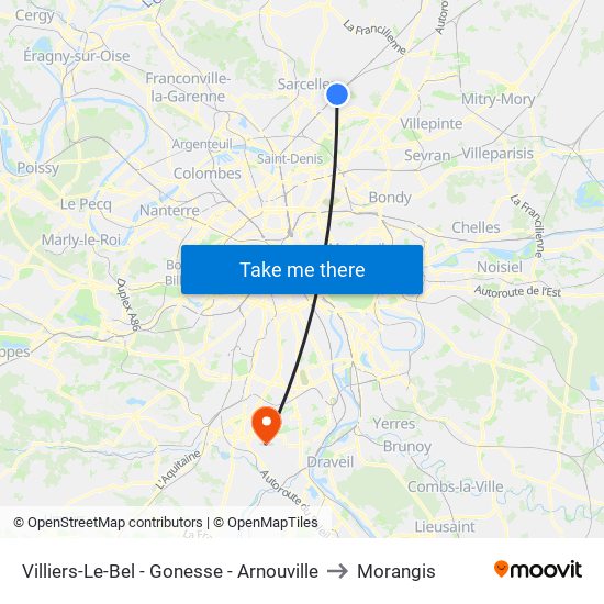Villiers-Le-Bel - Gonesse - Arnouville to Morangis map