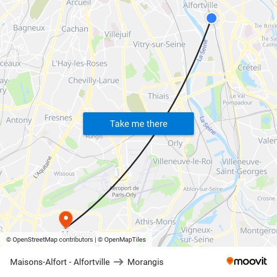 Maisons-Alfort - Alfortville to Morangis map